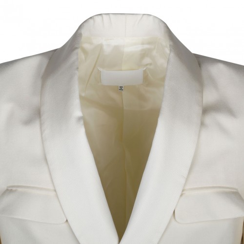Cream White Wool-Silk Blazer