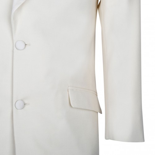 Cream White Wool-Silk Blazer