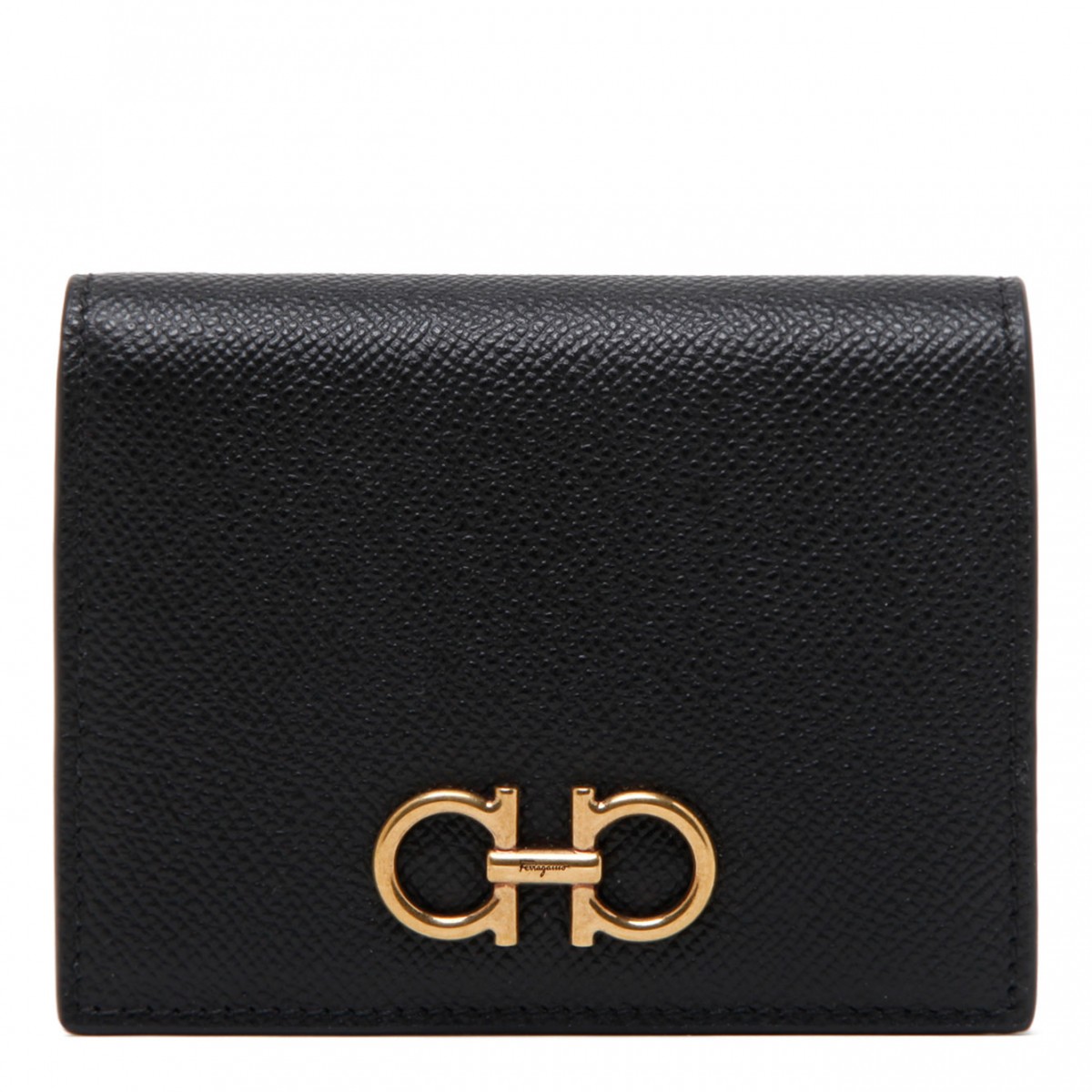 Black Leather Gancini Folding Wallet