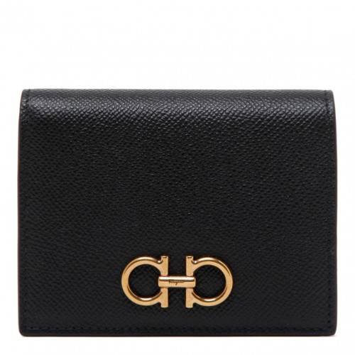 Black Leather Gancini Folding Wallet