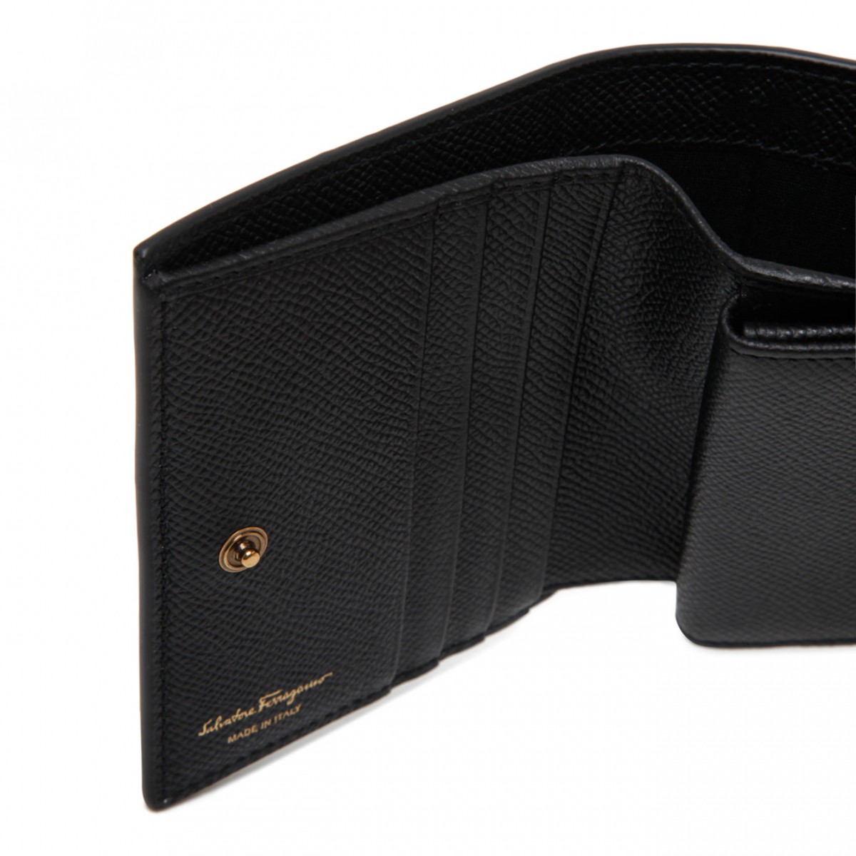 Black Leather Gancini Folding Wallet