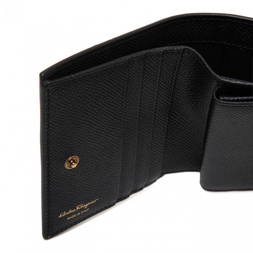 Black Leather Gancini Folding Wallet