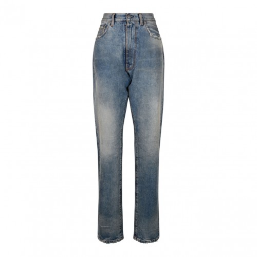 Light Blue Cotton Straight Leg Jeans