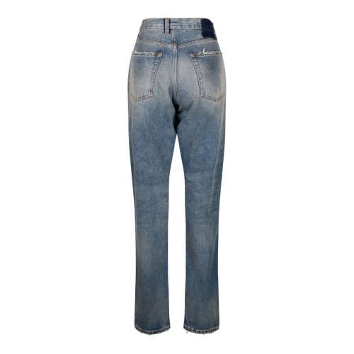 Light Blue Cotton Straight Leg Jeans