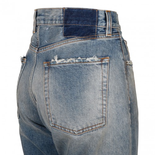 Light Blue Cotton Straight Leg Jeans