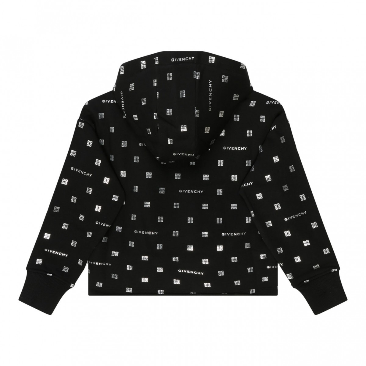 Black Cotton Monogram Print Hoodie