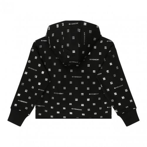 Black Cotton Monogram Print Hoodie