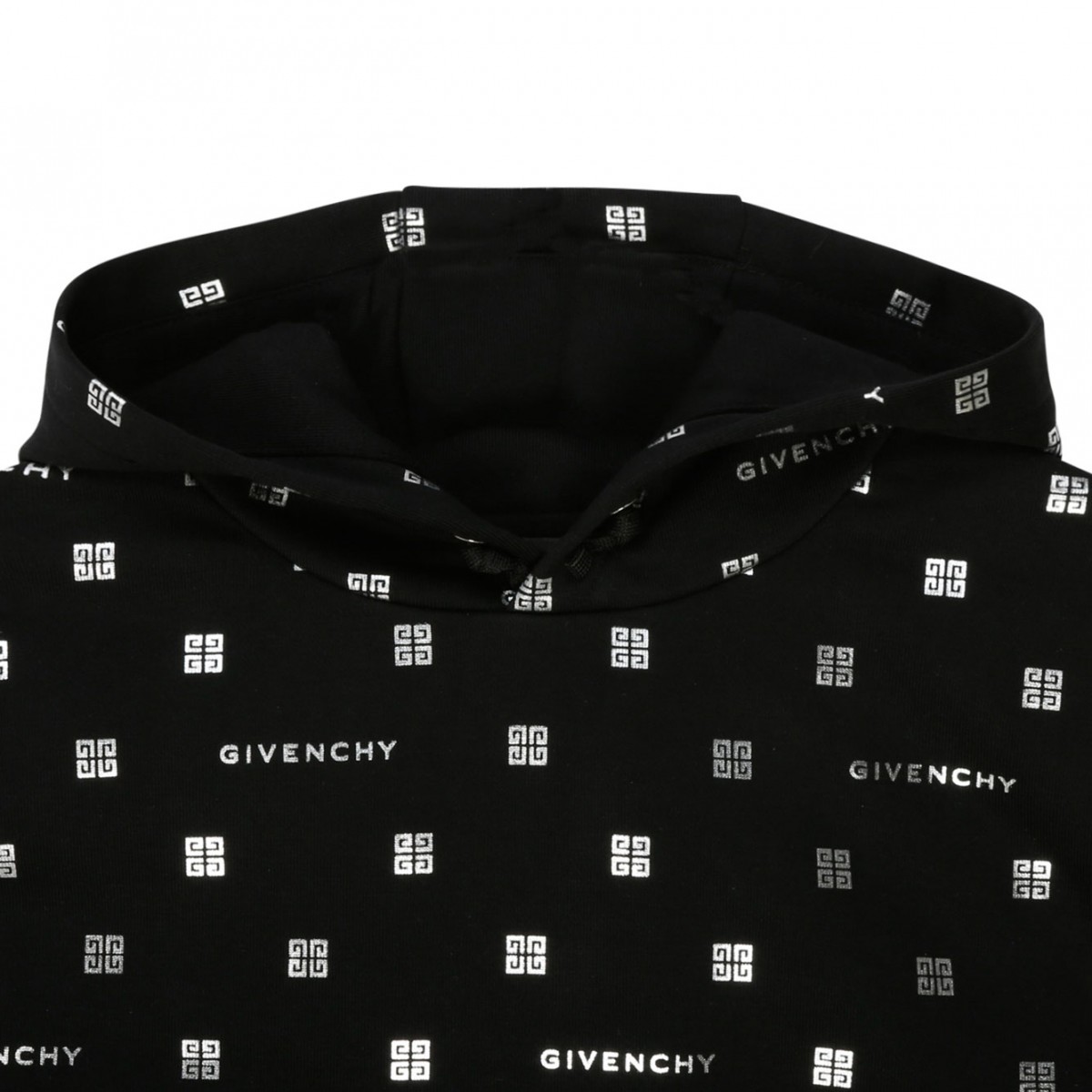 Black Cotton Monogram Print Hoodie