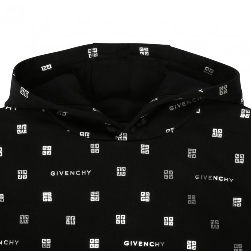 Black Cotton Monogram Print Hoodie