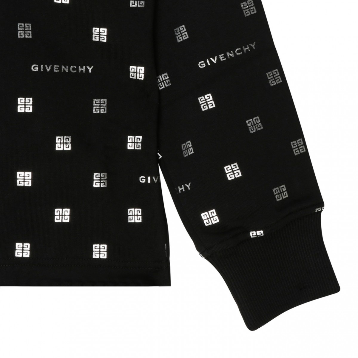 Black Cotton Monogram Print Hoodie