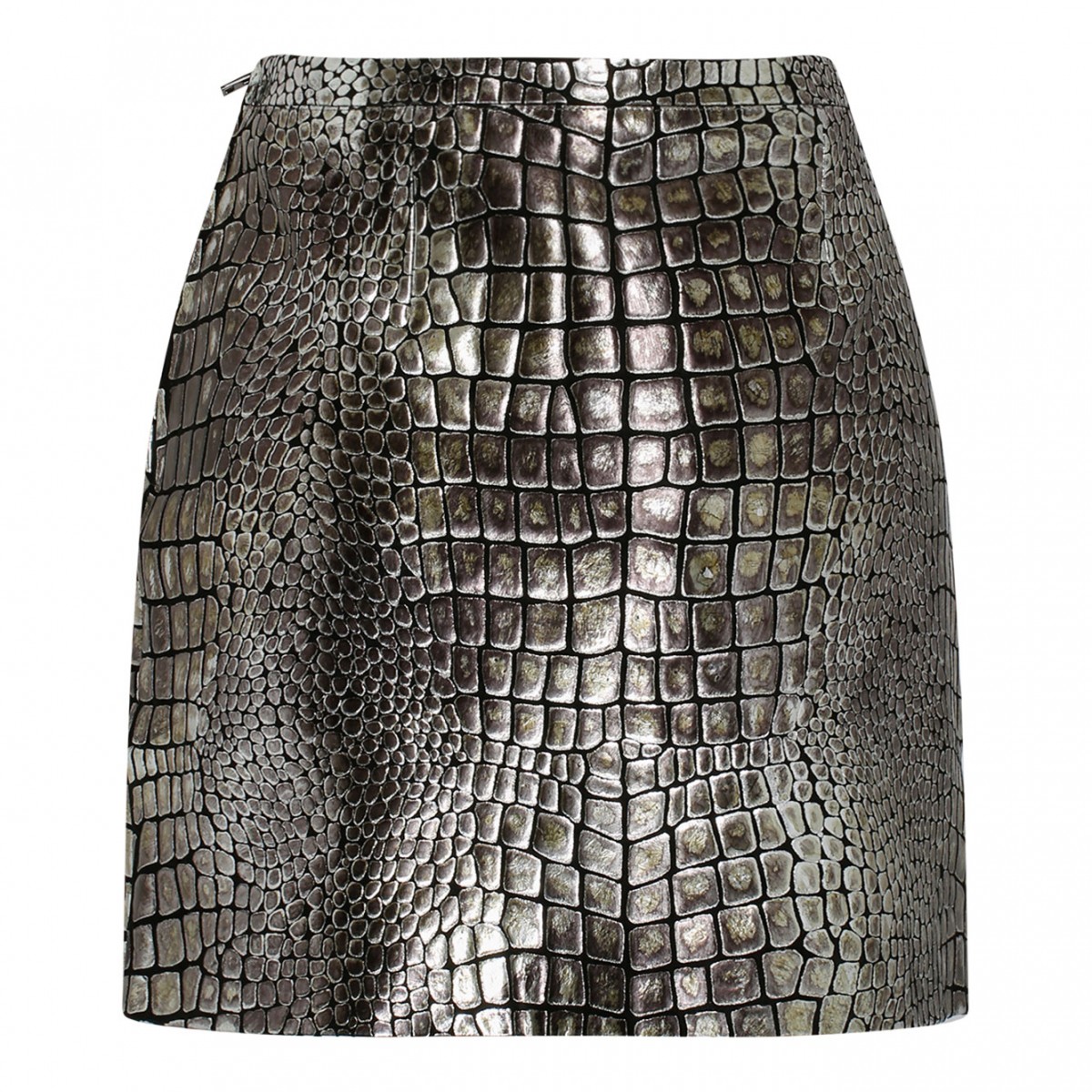 Silver Tone Croc Effect Leather Mini Skirt