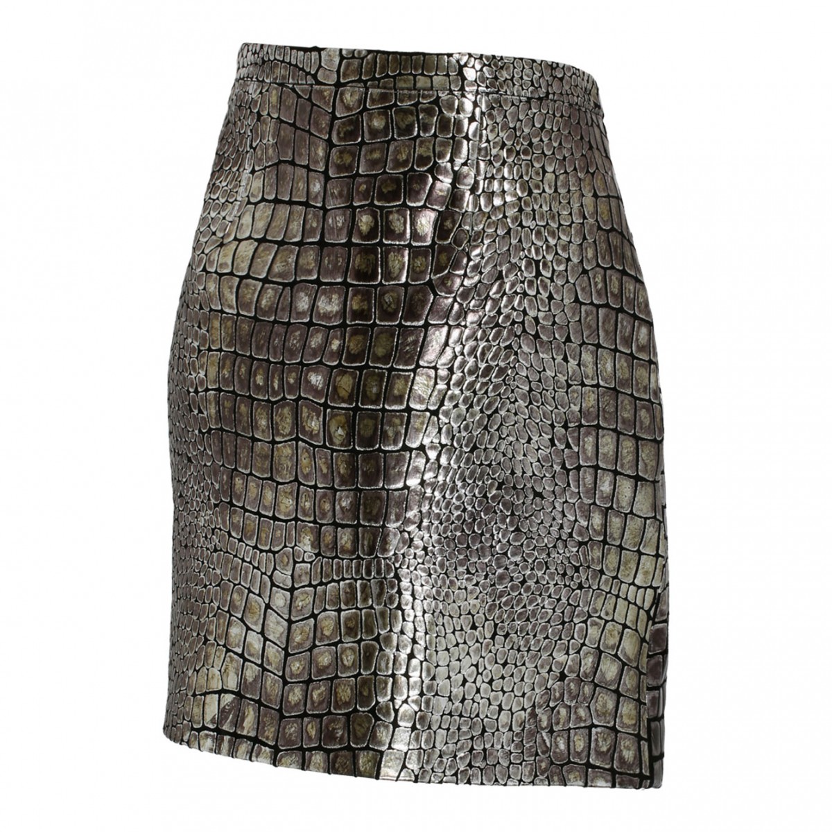 Silver Tone Croc Effect Leather Mini Skirt