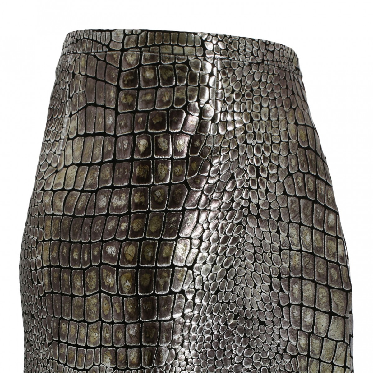 Silver Tone Croc Effect Leather Mini Skirt