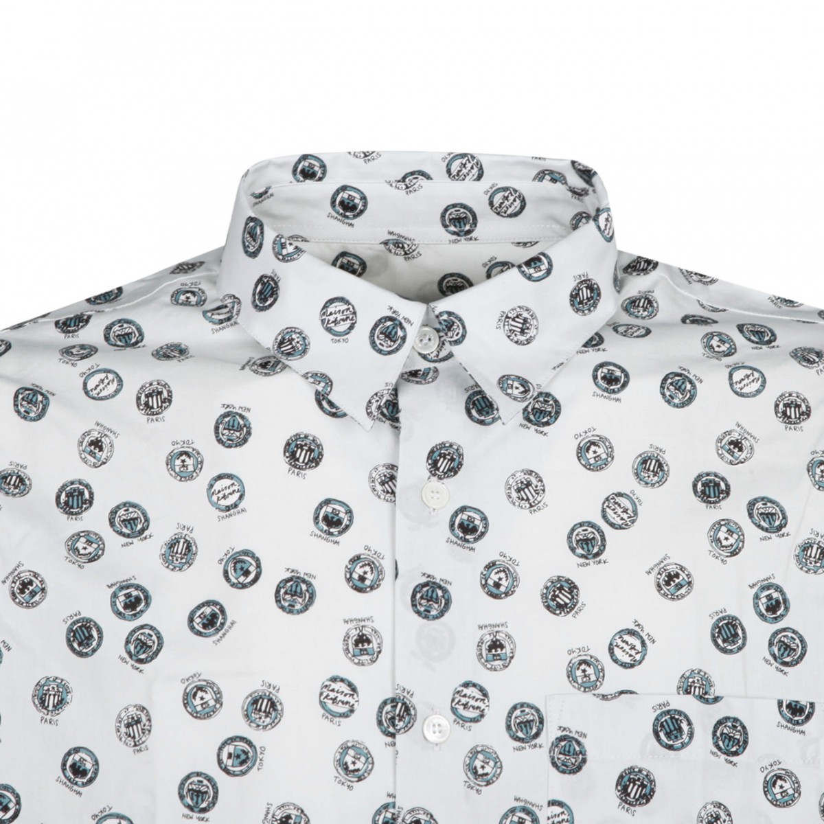 Maison Kitsun Grey and Blue Relaxed Shirt