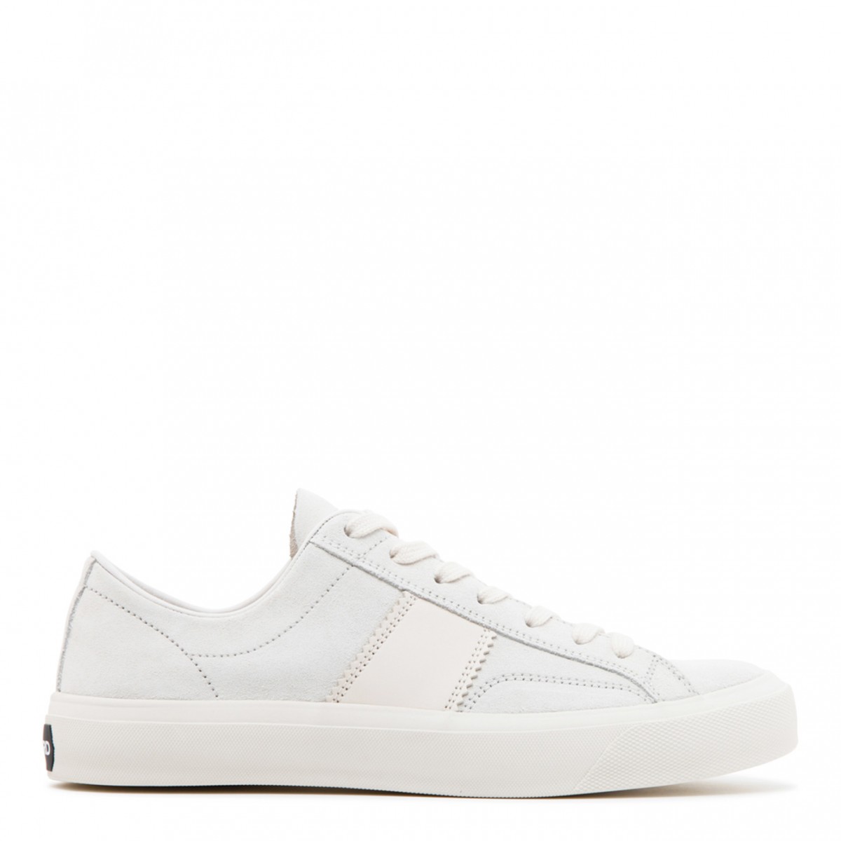 White and Beige Calf Leather Low Top Sneakers