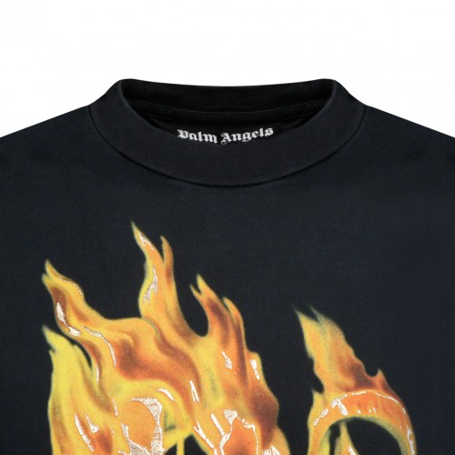 Palm Angels Burning Black Cotton T-Shirt