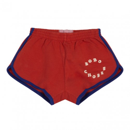 Red and Blue Logo Print Shorts