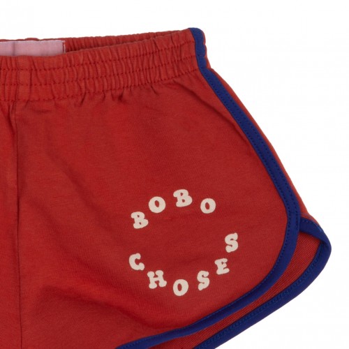 Red and Blue Logo Print Shorts