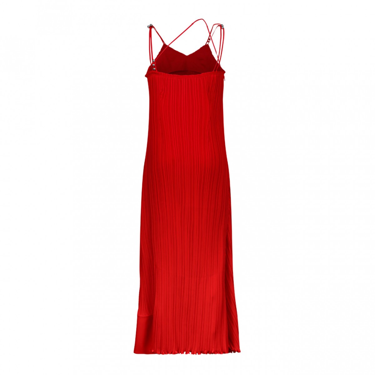 Straps Pleated Long Red Dress