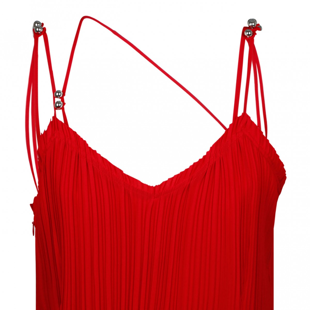 Straps Pleated Long Red Dress