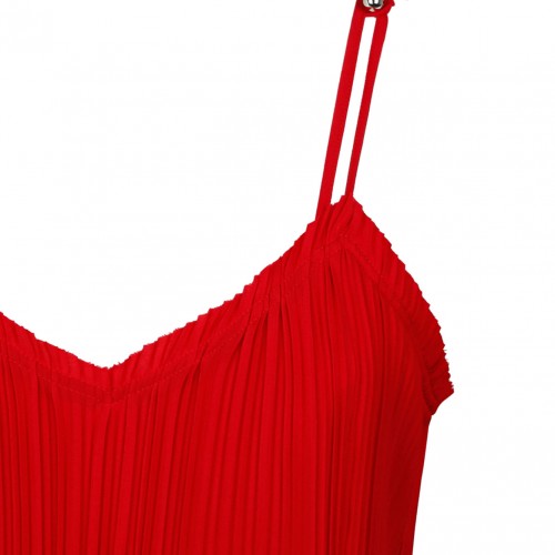 Straps Pleated Long Red Dress
