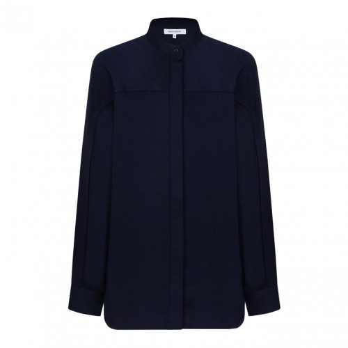 Maison Kitsun Navy Blue Collarless Shirt