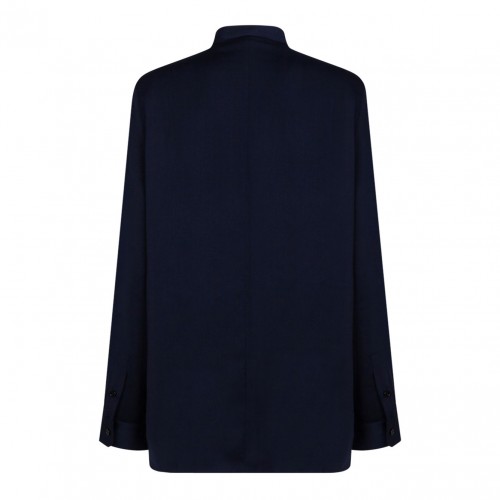 Maison Kitsun Navy Blue Collarless Shirt 2