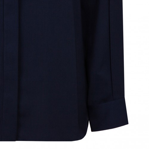Maison Kitsun Navy Blue Collarless Shirt