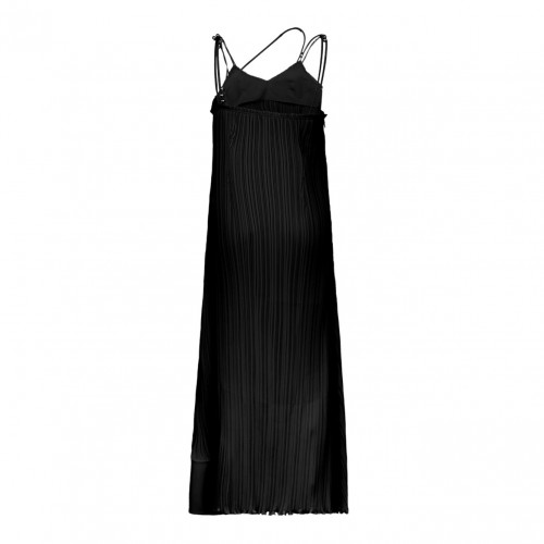 Straps Pleated Long Black Dress 2