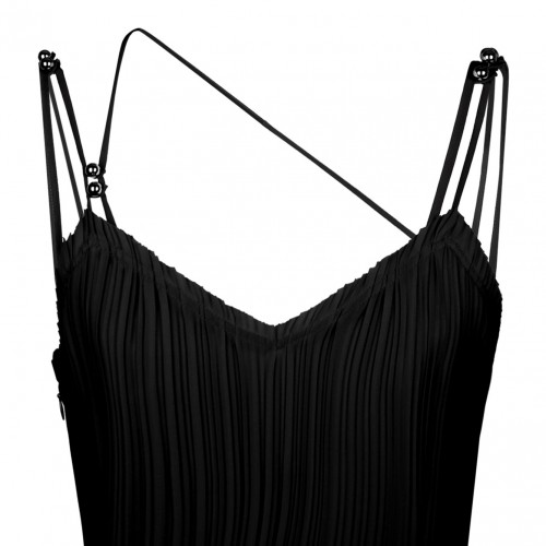 Straps Pleated Long Black Dress
