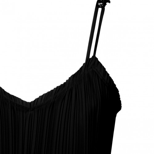 Straps Pleated Long Black Dress