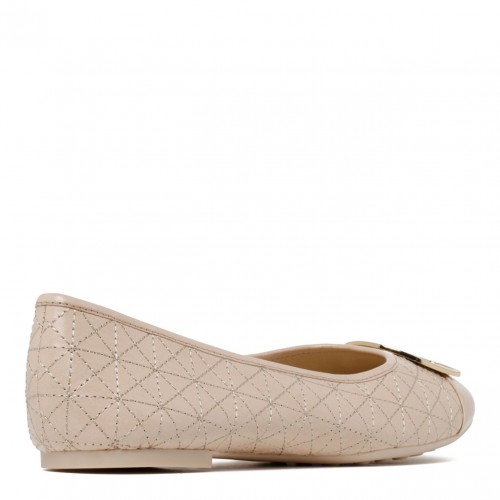 Beige Calf Leather Ballerina Shoes