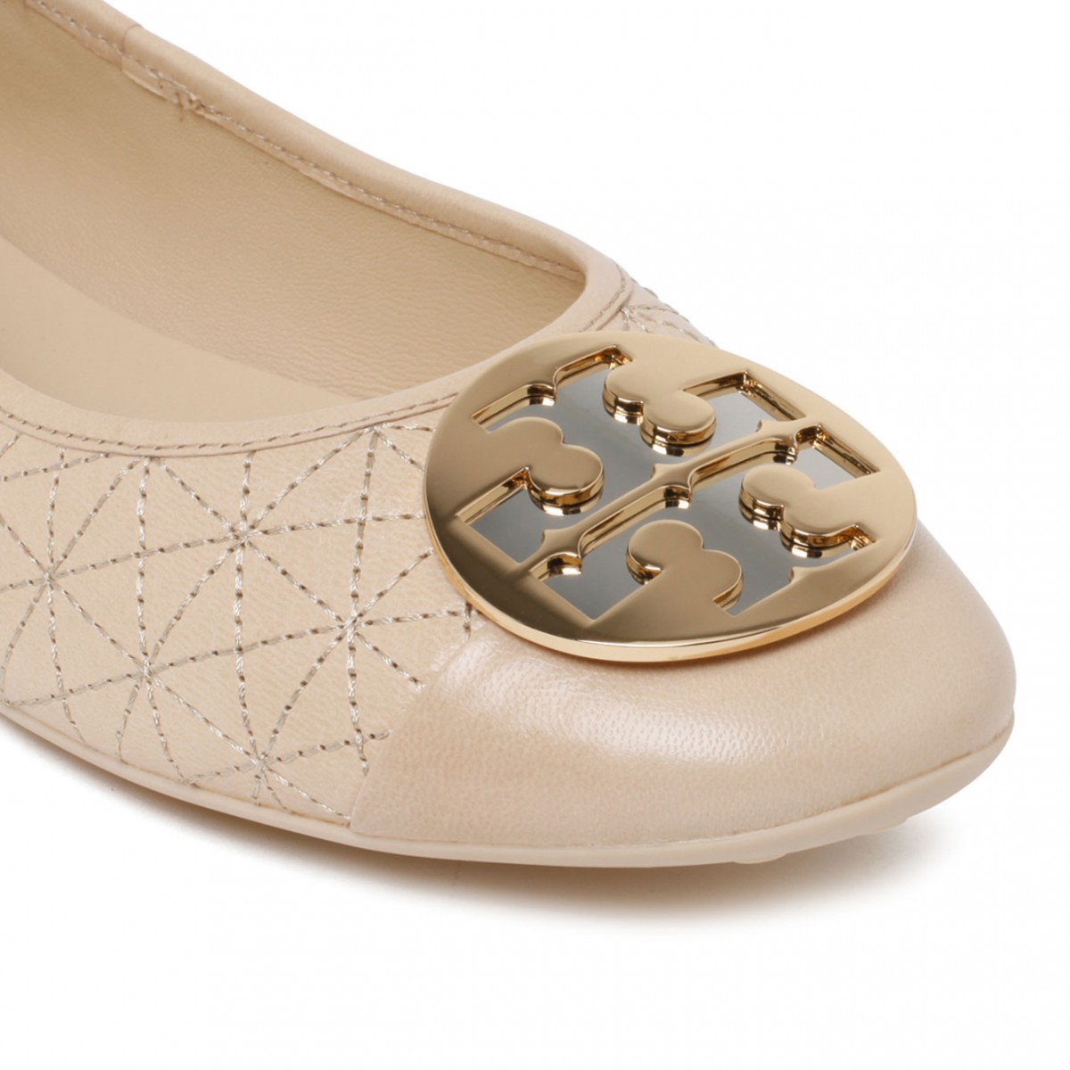 Beige Calf Leather Ballerina Shoes
