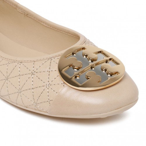 Beige Calf Leather Ballerina Shoes