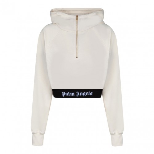 Palm Angels Light Beige Cropped Hoodie