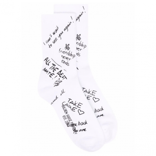 White Scribble-Print Socks