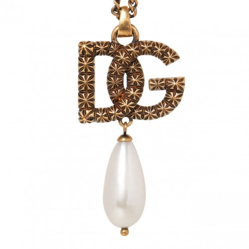 Gold Tone Logo Pendant Necklace 2