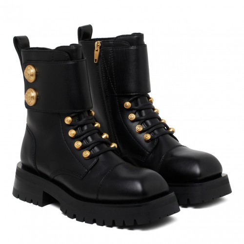 Black Calf Leather Ranger Army Ankle Boots 2