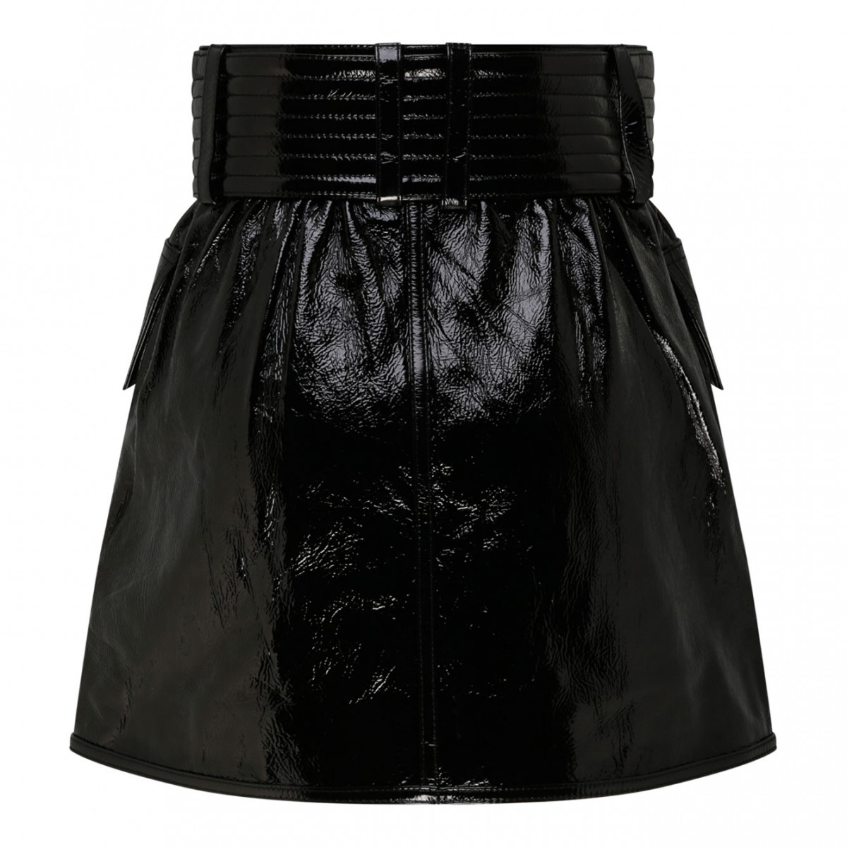Black Belted Leather Miniskirt