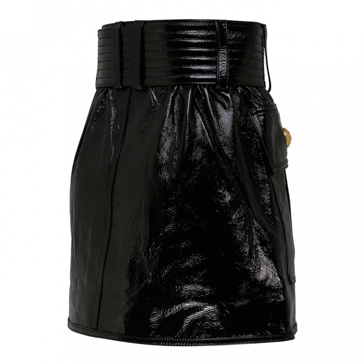 Black Belted Leather Miniskirt