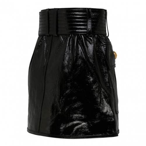 Black Belted Leather Miniskirt