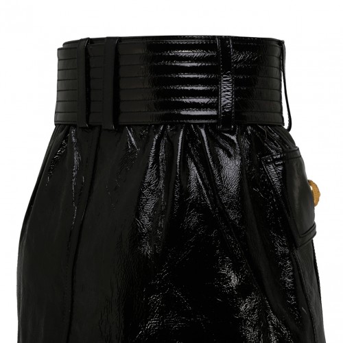 Black Belted Leather Miniskirt