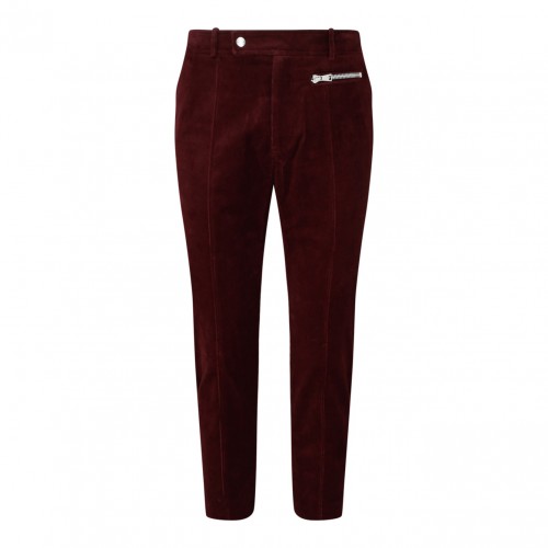 Bordeaux Red Cotton Suede Cropped Trousers