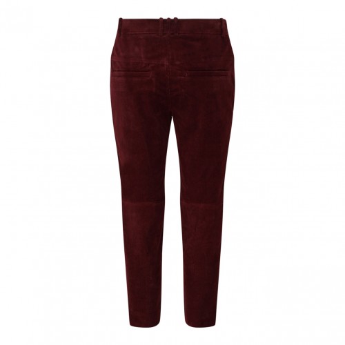 Bordeaux Red Cotton Suede Cropped Trousers 2