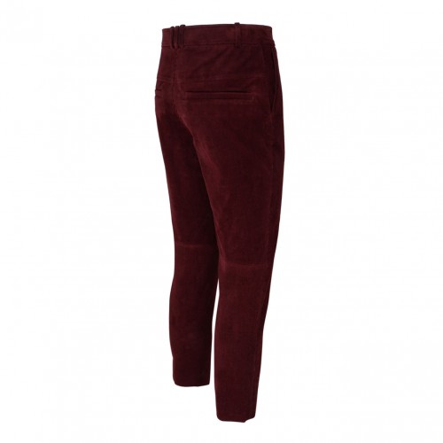 Bordeaux Red Cotton Suede Cropped Trousers