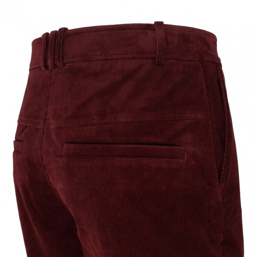 Bordeaux Red Cotton Suede Cropped Trousers