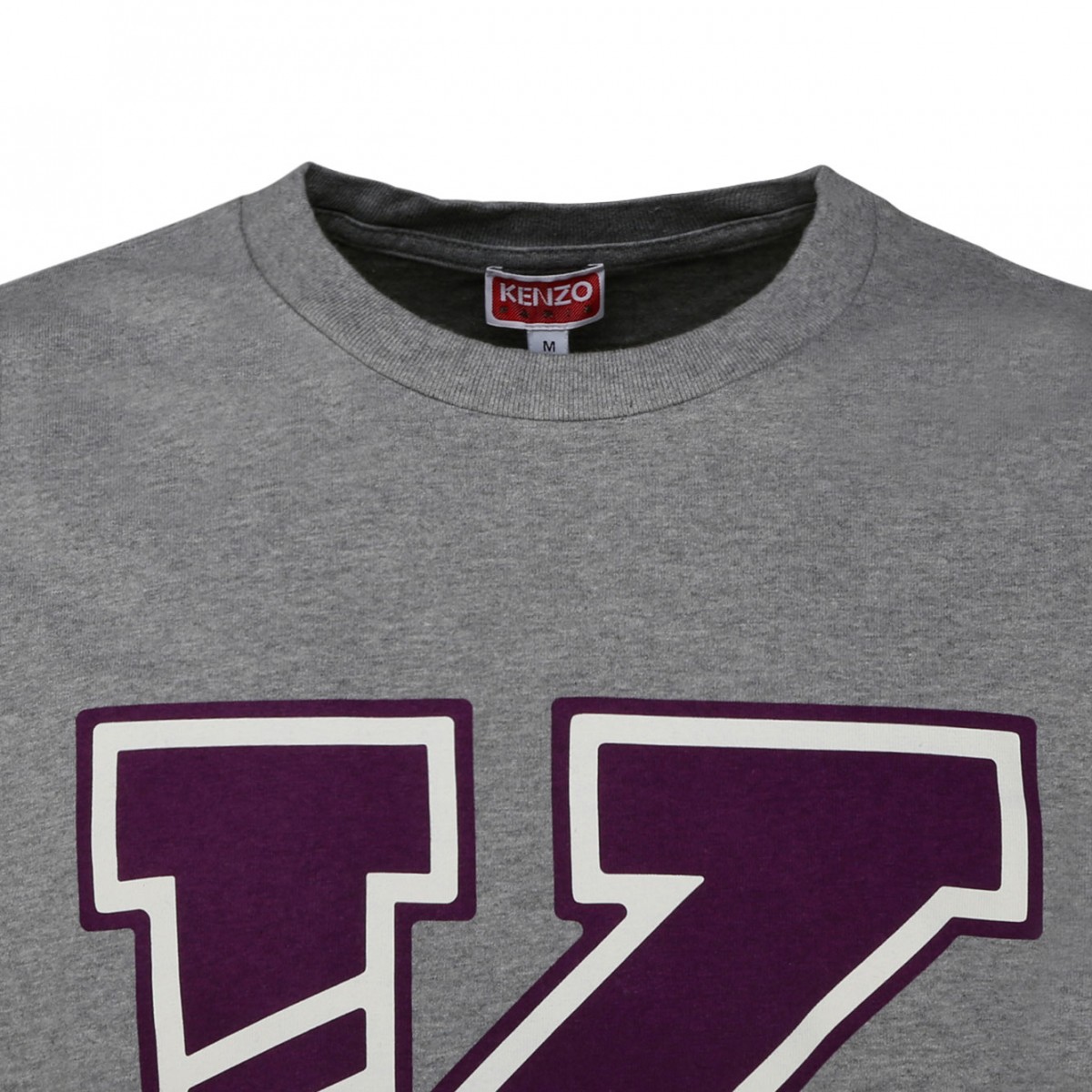 Kenzo Pearl Gray Cotton Logo Print Short Sleeve T Shirt