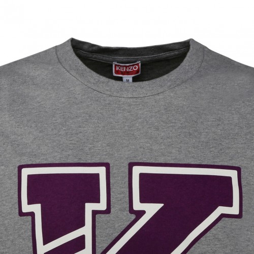 Kenzo Pearl Gray Cotton Logo Print Short Sleeve T Shirt