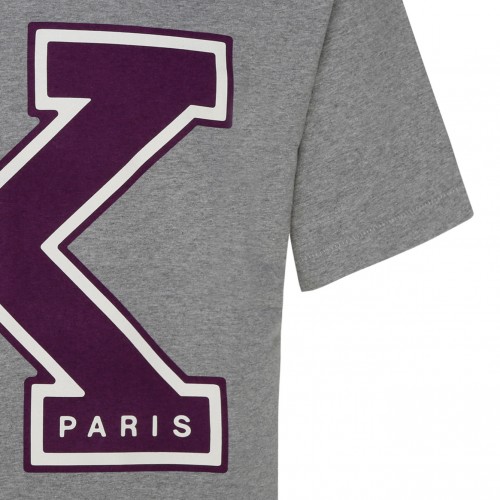 Kenzo Pearl Gray Cotton Logo Print Short Sleeve T Shirt