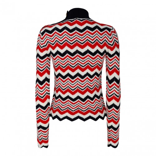 Red, White and Black Virgin Wool Chevron Knit Jumper 2